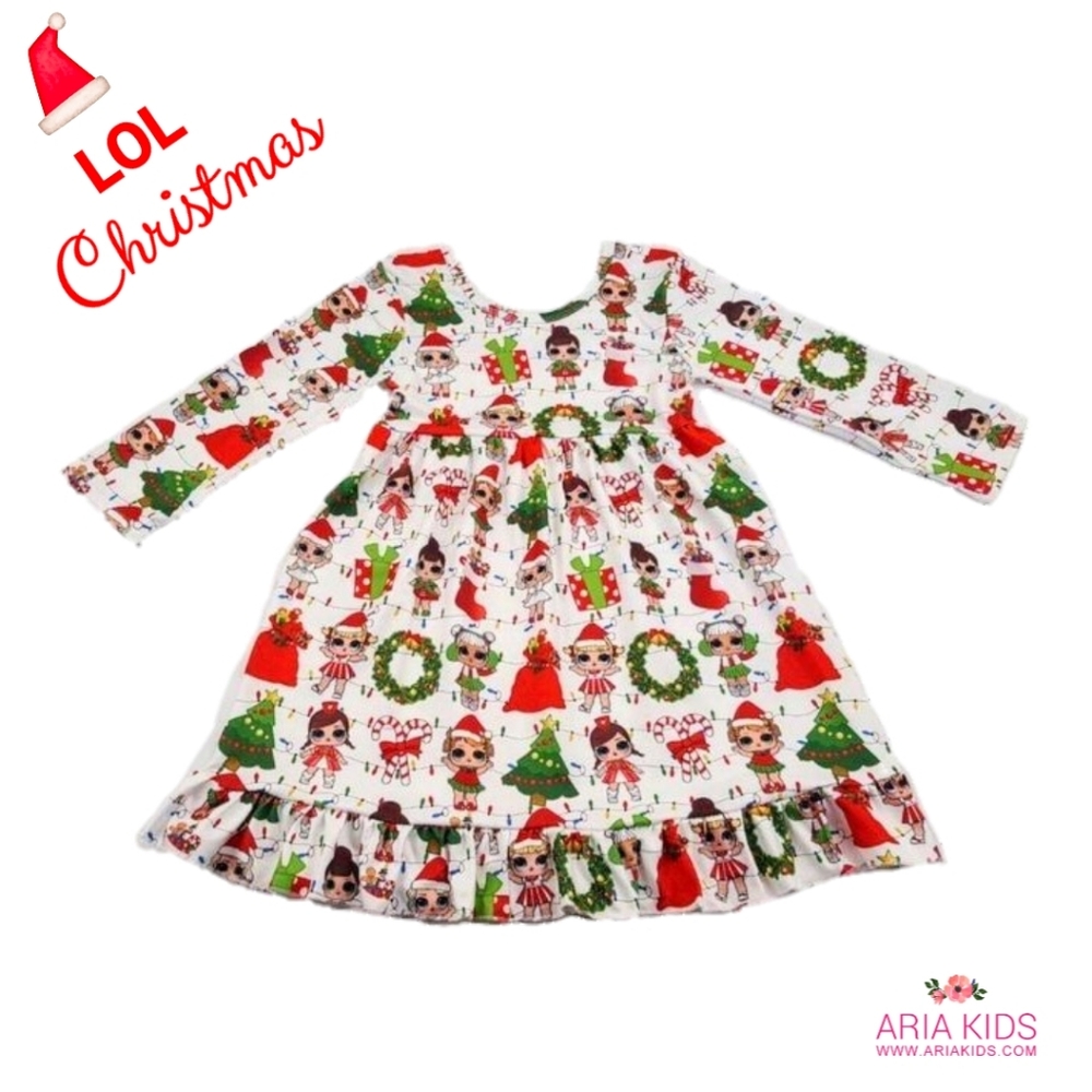 Girls LOL Surprise Christmas Twirl Long Sleeve Dress